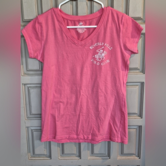 Beverly Hills Polo Club Tee SzS Pink Machine Wash Beaded Front Logo - Picture 1 of 8